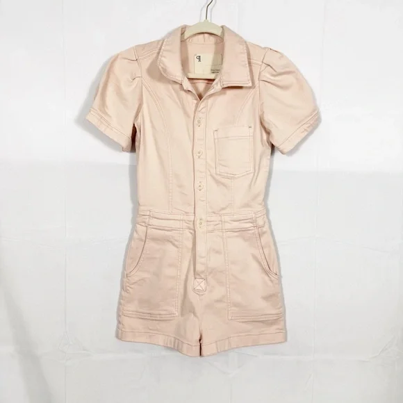 Pilcro X Anthropologie The Kit Utility Romper Pink Rose Denim Blush Coverall